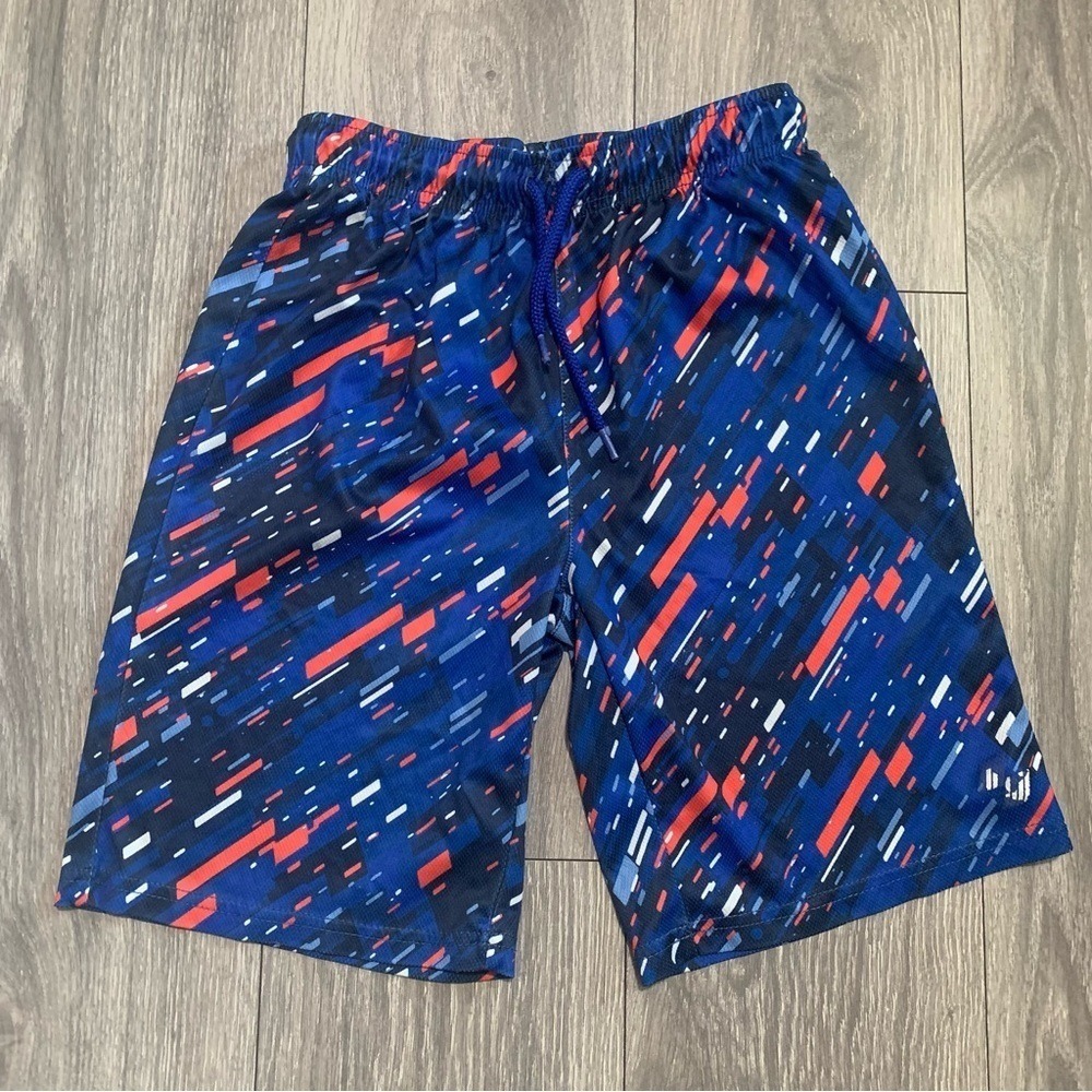 Place Sport Boys Blue Red Geometric Athletic Shorts Size L 10/12 Basketball Gym